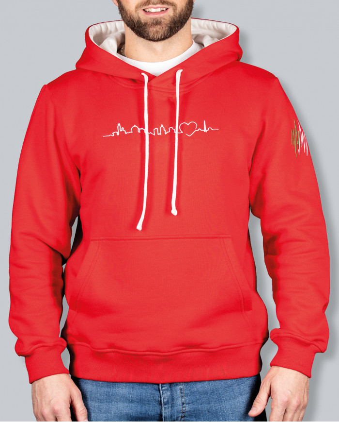 Felpa Cappuccio SKYLINE Red&White